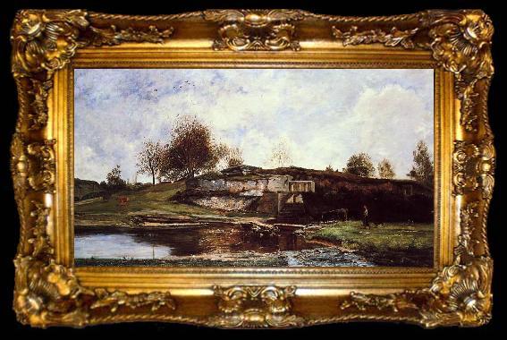 framed  Charles-Francois Daubigny Sluice in the Optevoz Valley, ta009-2